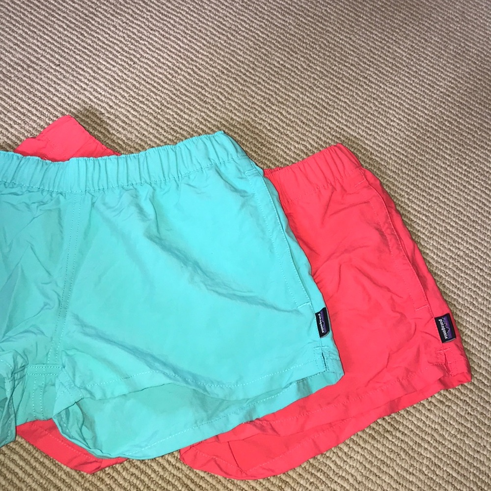 Pink and Blue Patagonia shorts.